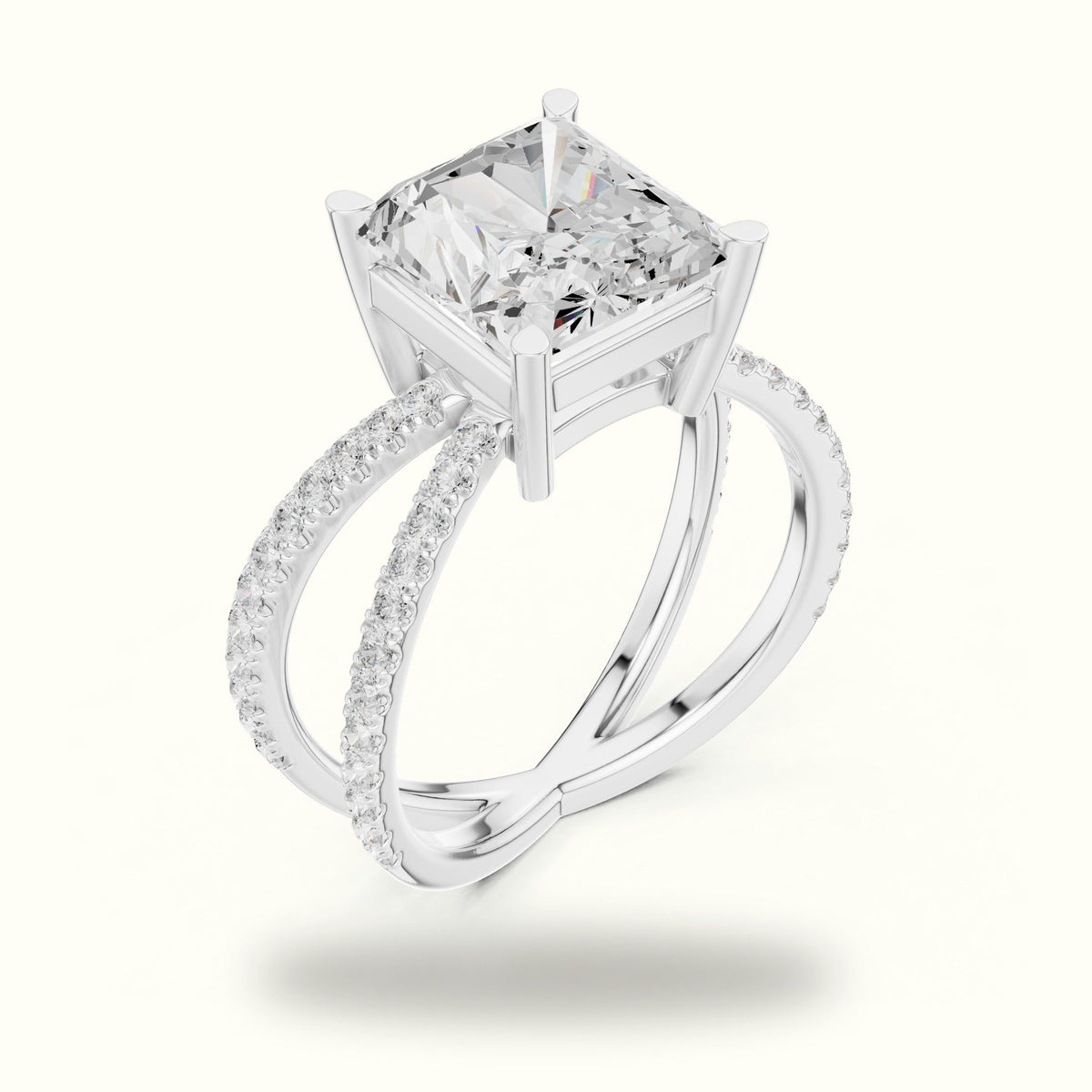 Square Radiant Split Shank Pavé Engagement Ring — White gold, view 2 | Crystal N Cuts