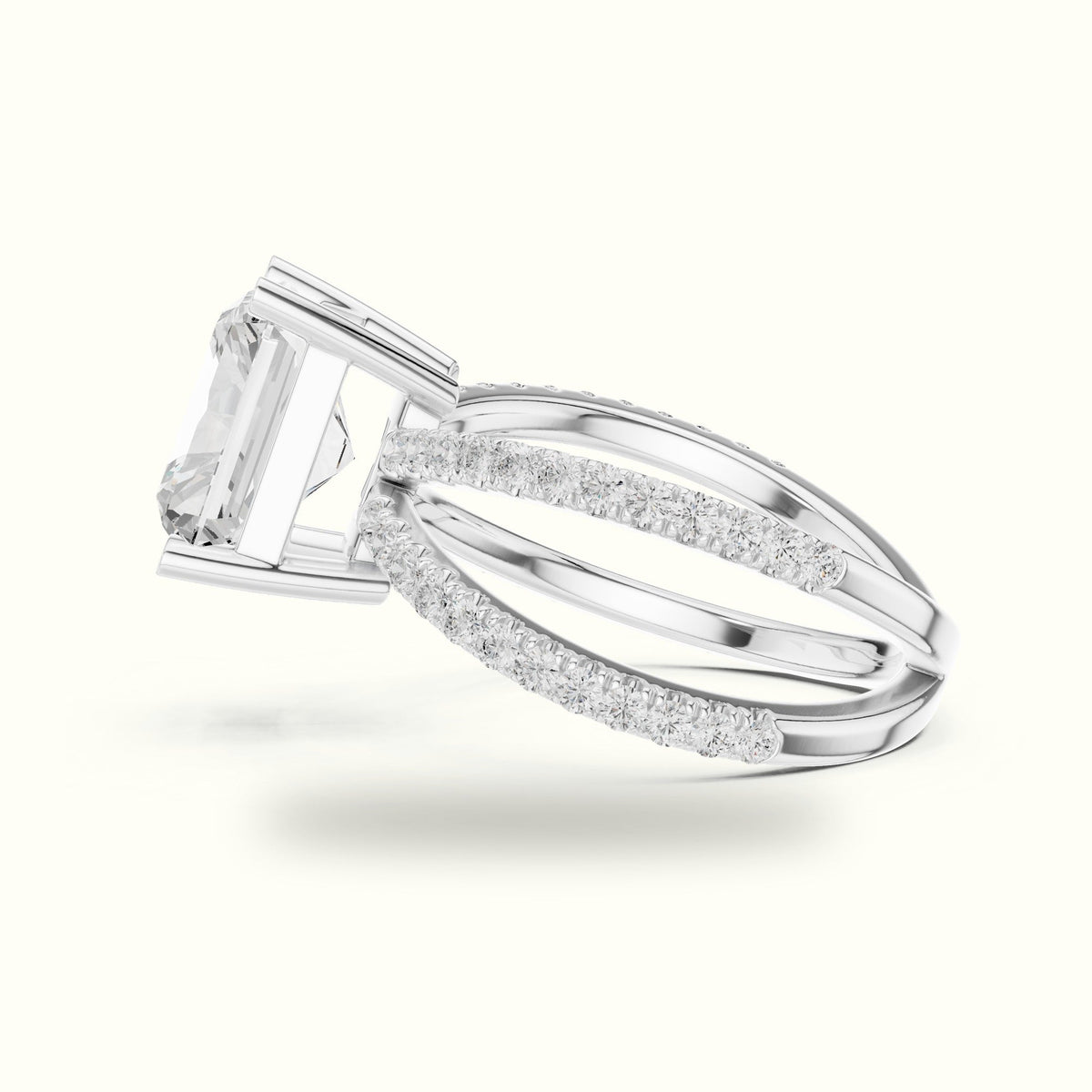 Square Radiant Split Shank Pavé Engagement Ring — White gold, view 3 | Crystal N Cuts