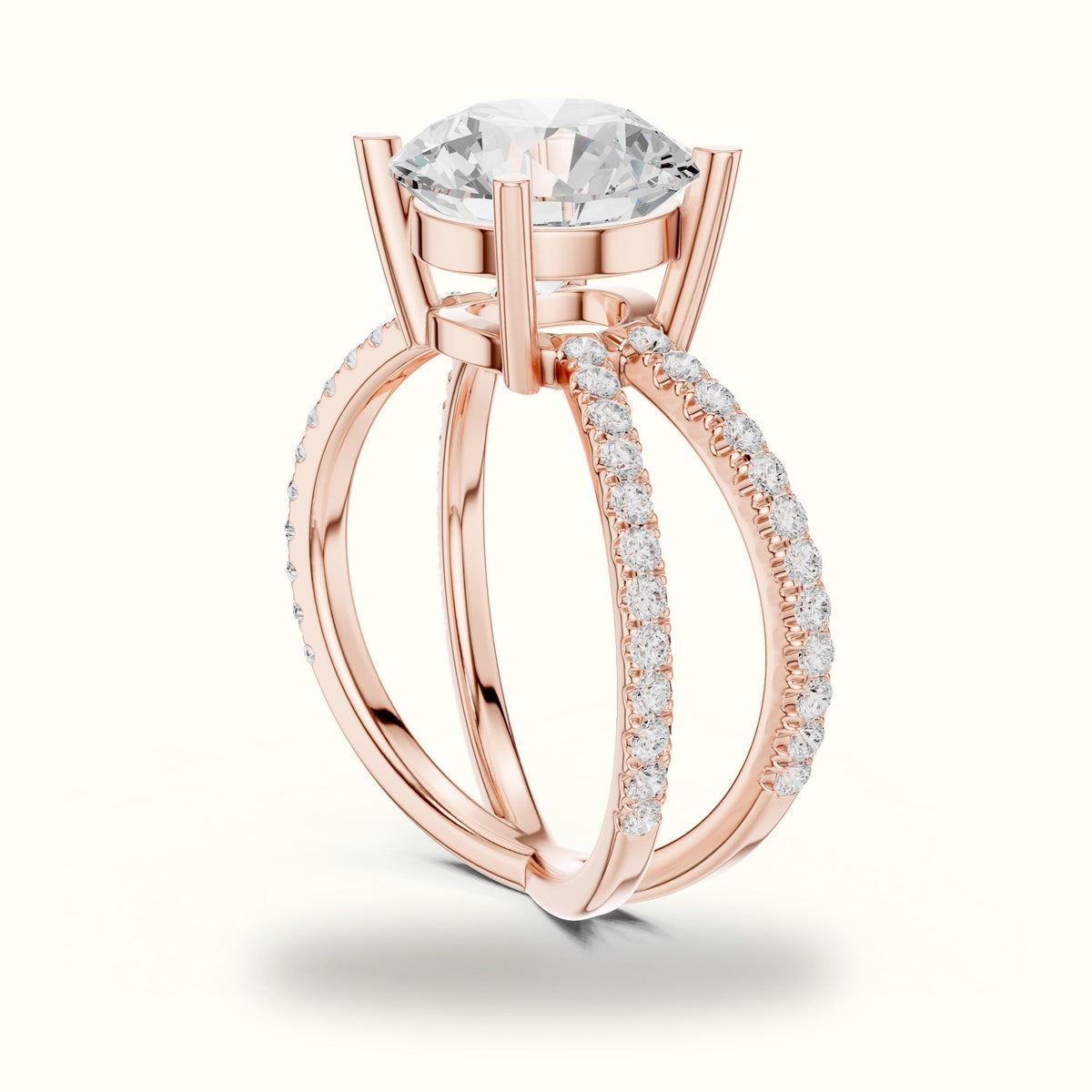 Round Cut Split Shank Pavé Engagement Ring — Rose gold, view 1 | Crystal N Cuts