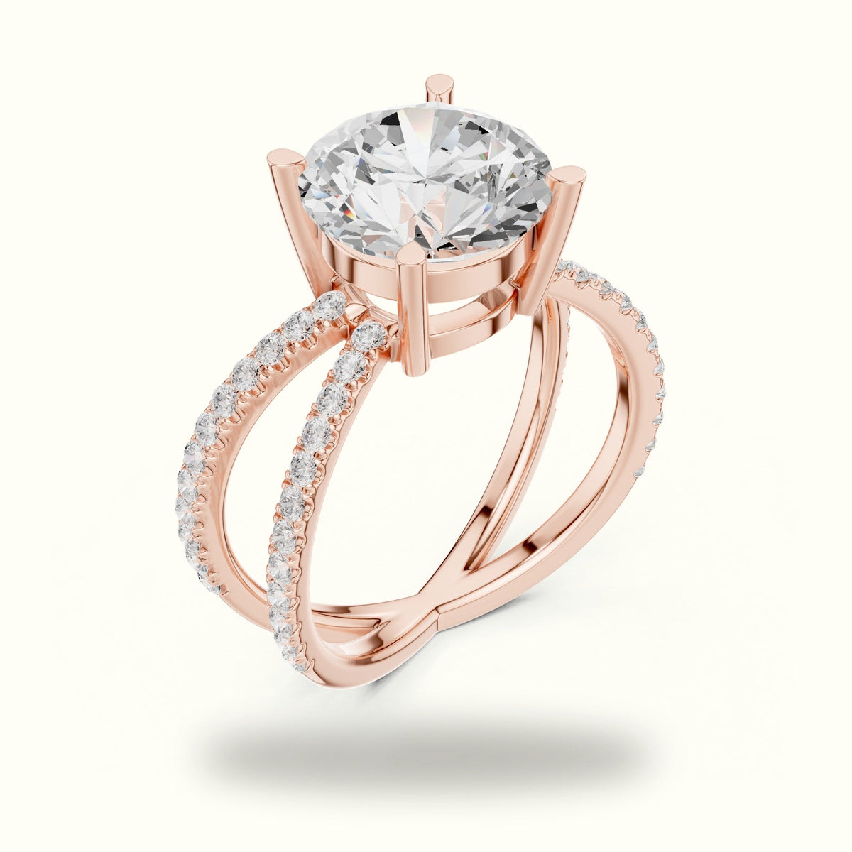 Round Cut Split Shank Pavé Engagement Ring — Rose gold, view 2 | Crystal N Cuts
