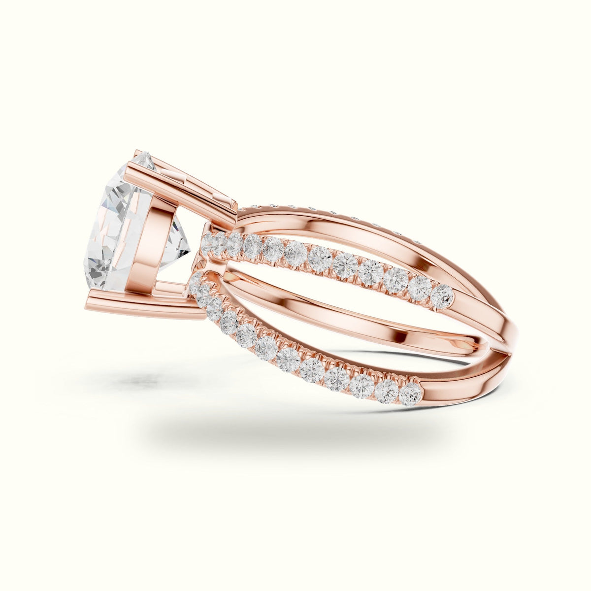 Round Cut Split Shank Pavé Engagement Ring — Rose gold, view 3 | Crystal N Cuts