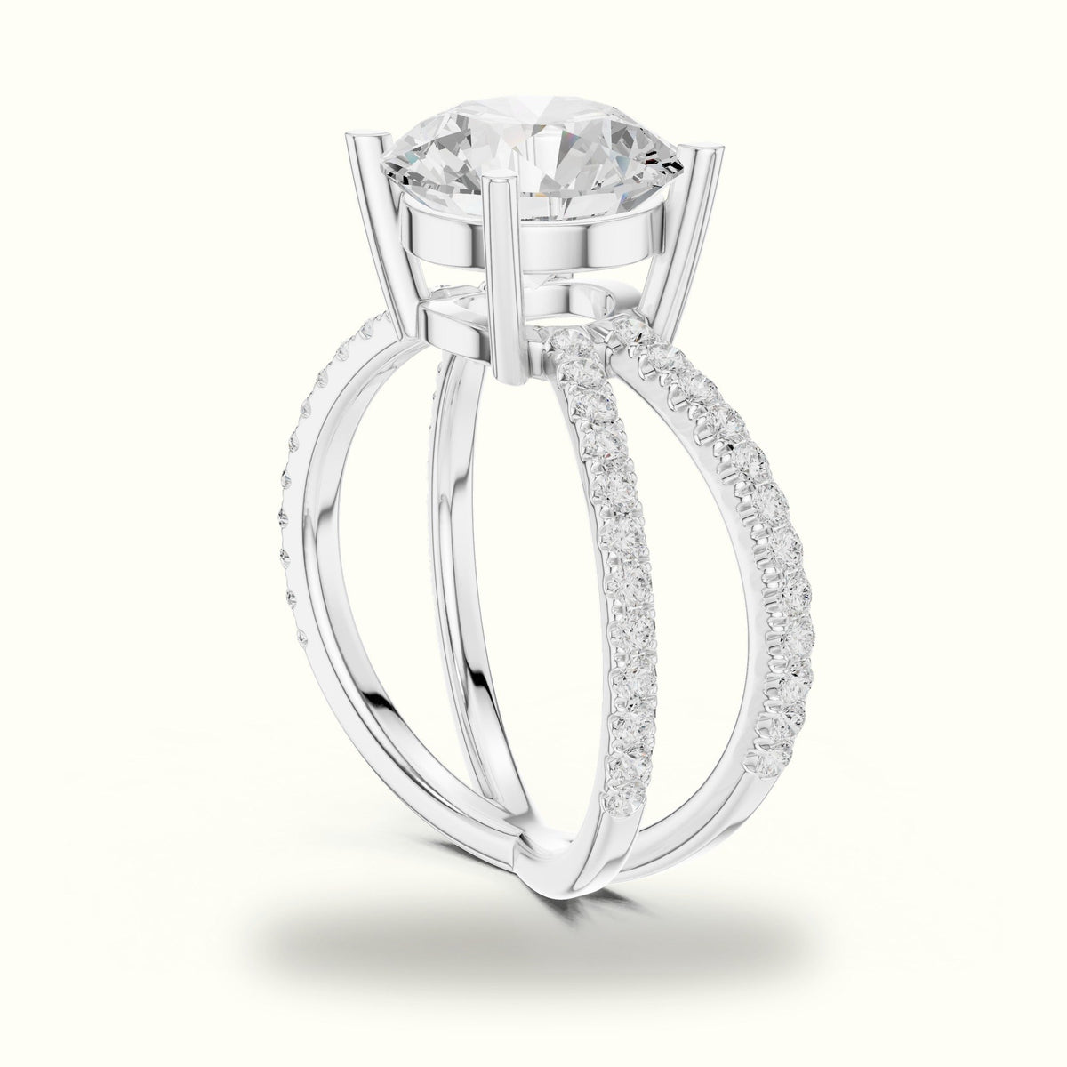 Round Cut Split Shank Pavé Engagement Ring — White gold, view 1 | Crystal N Cuts