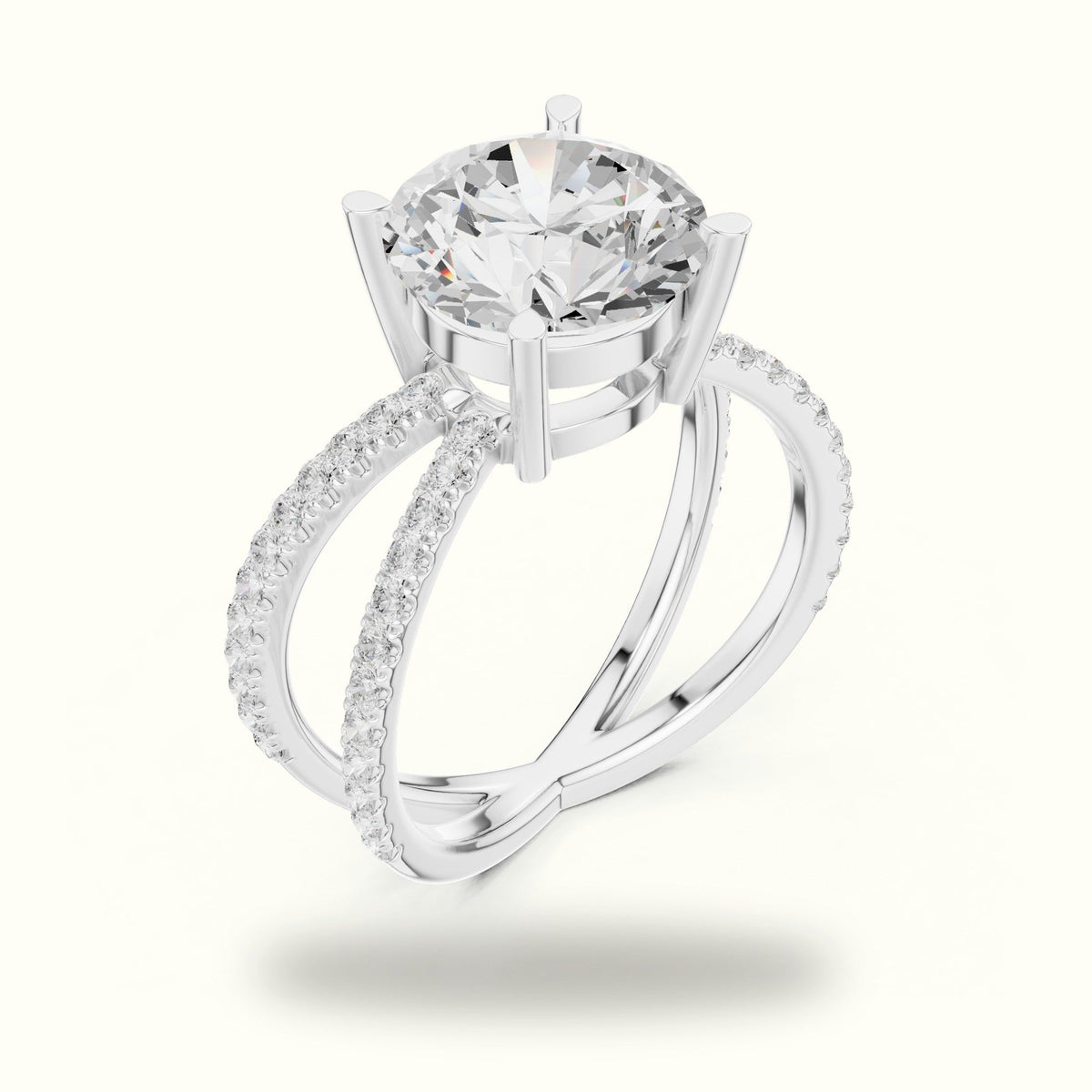Round Cut Split Shank Pavé Engagement Ring — White gold, view 2 | Crystal N Cuts
