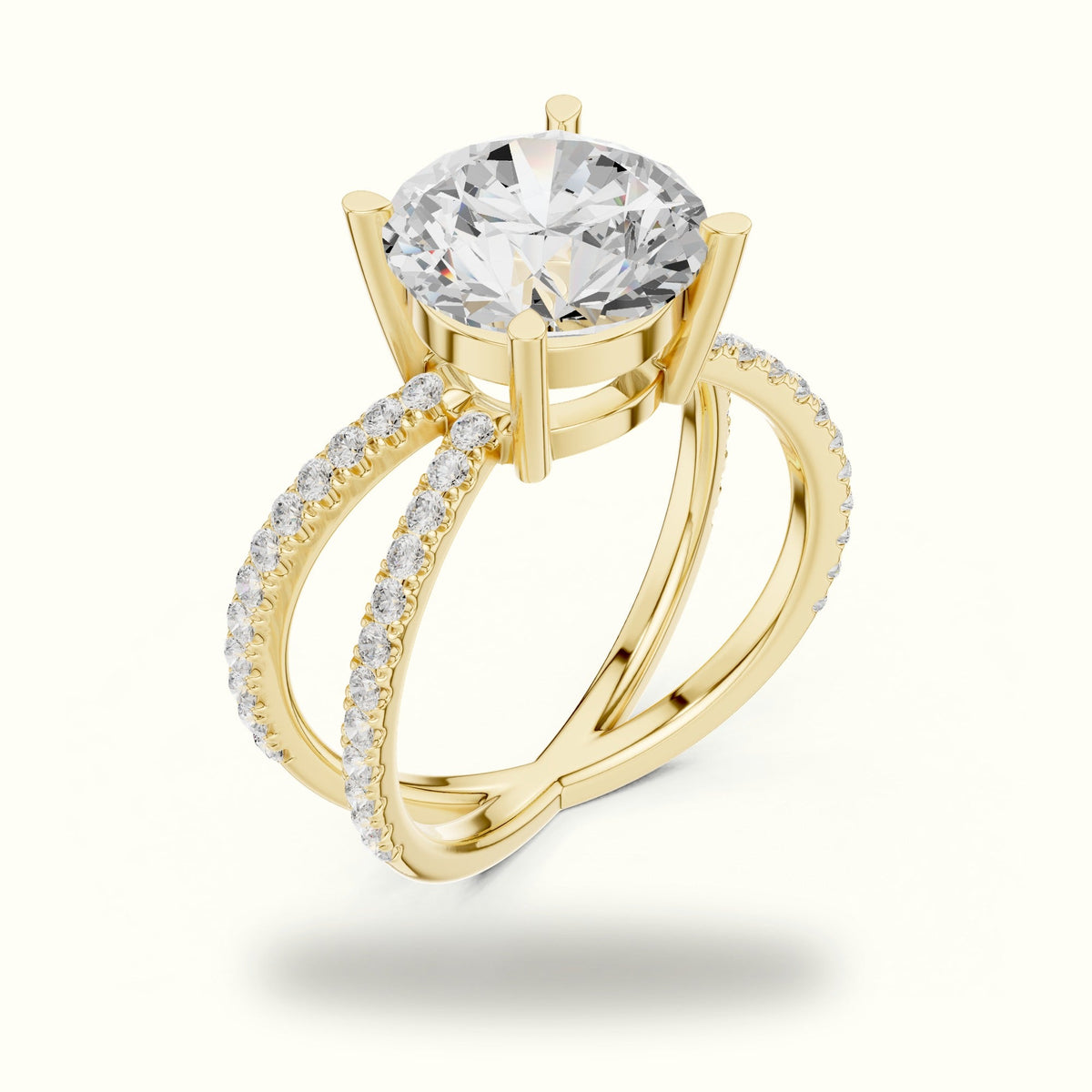 Round Cut Split Shank Pavé Engagement Ring — Yellow gold, view 2 | Crystal N Cuts