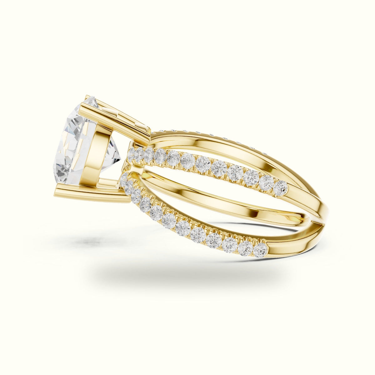Round Cut Split Shank Pavé Engagement Ring — Yellow gold, view 3 | Crystal N Cuts