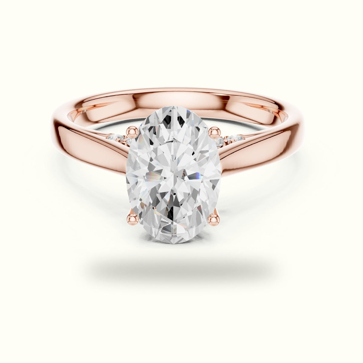 Oval Cathedral Lab-Grown Diamond Solitaire Ring — Rose gold, front view | Crystal N Cuts
