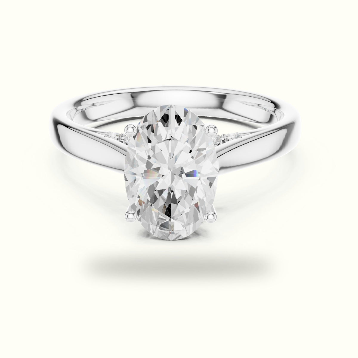 Oval Cathedral Lab-Grown Diamond Solitaire Ring — White gold, front view | Crystal N Cuts