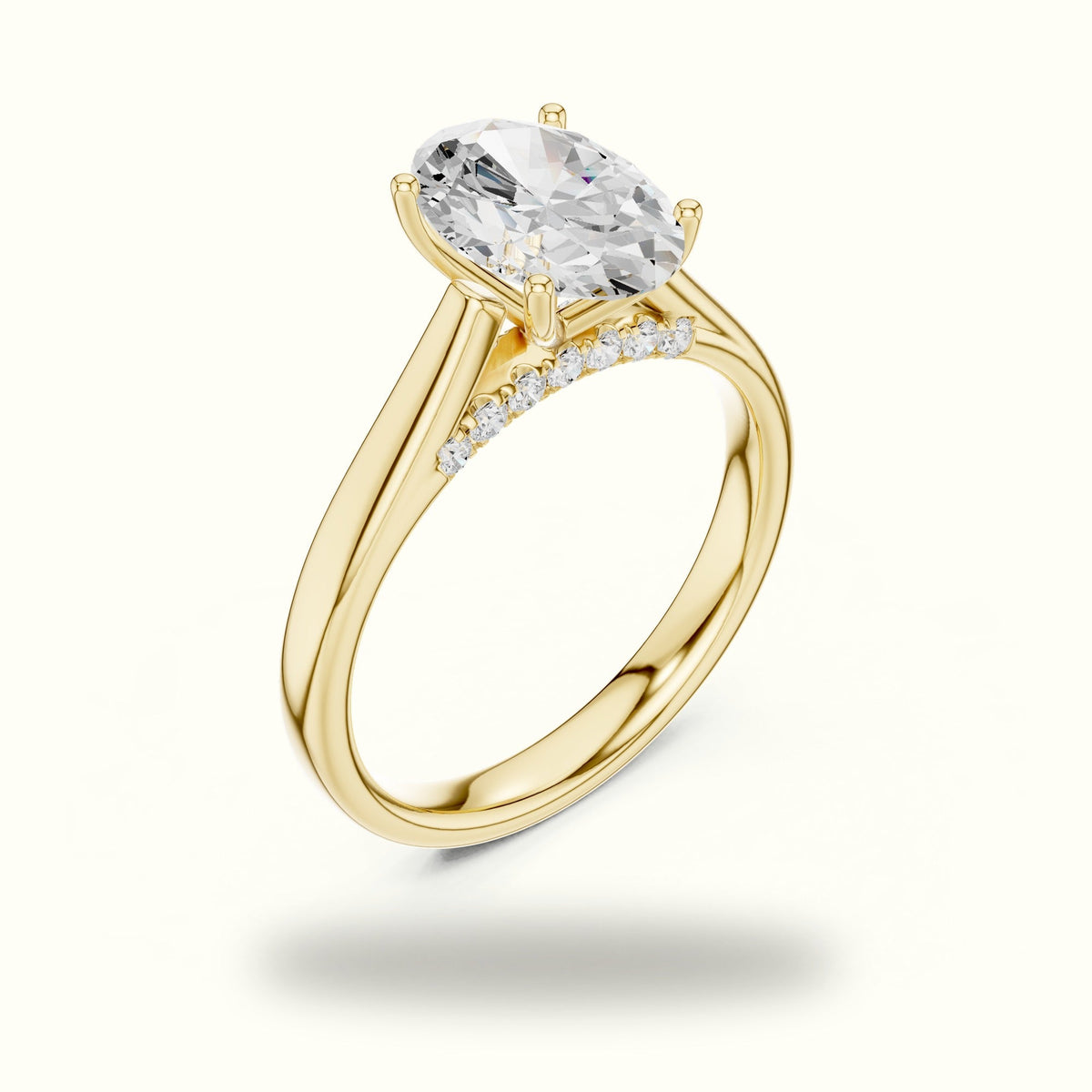 Oval Cathedral Lab-Grown Diamond Solitaire Ring — Yellow gold, view 2 | Crystal N Cuts