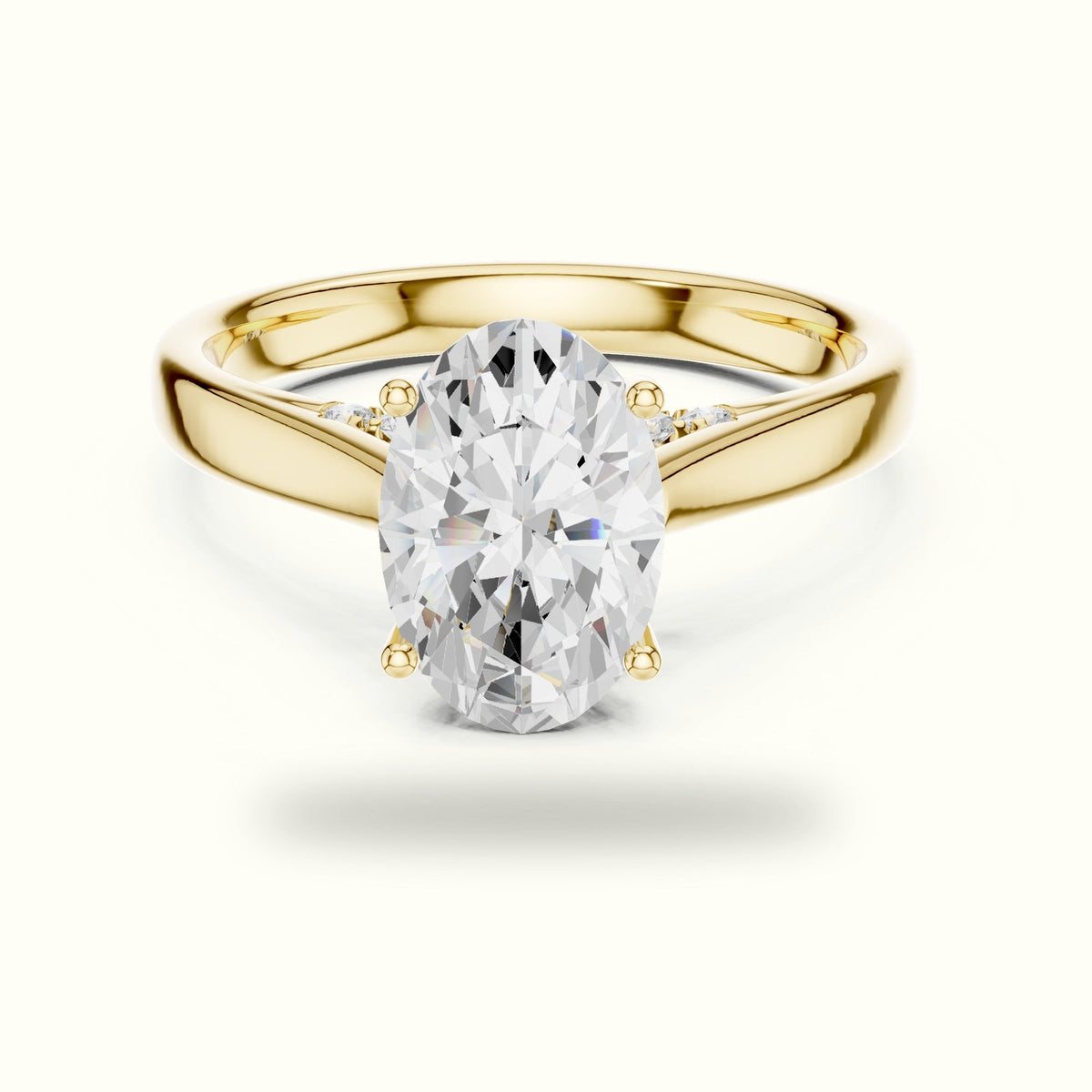 Oval Cathedral Lab-Grown Diamond Solitaire Ring — Yellow gold, front view | Crystal N Cuts