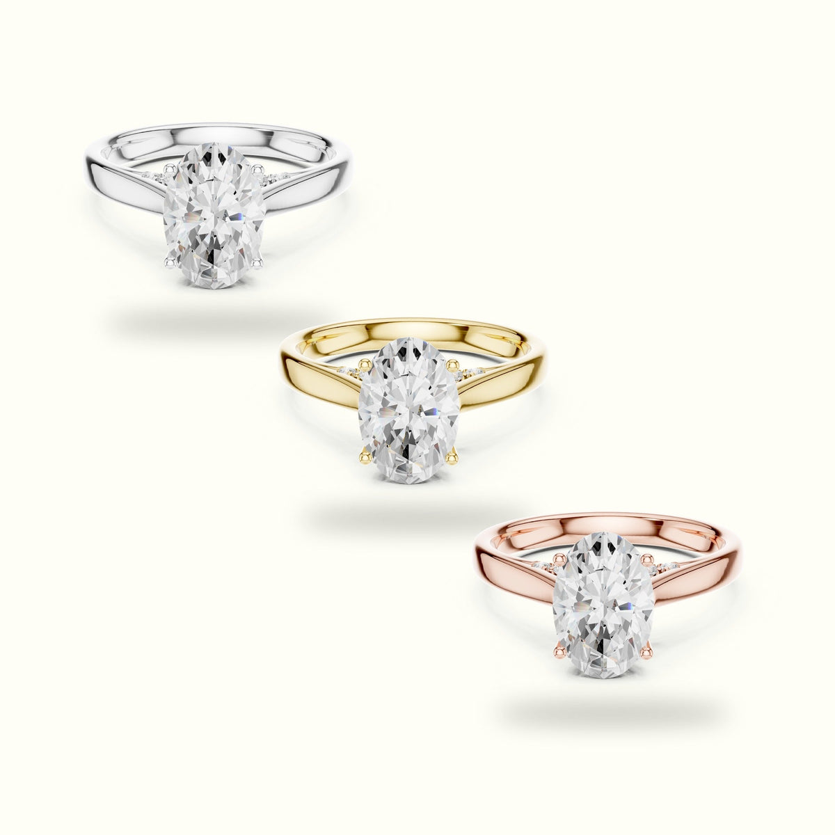 Oval Cathedral Lab-Grown Diamond Solitaire Ring — Yellow gold, front view | Crystal N Cuts
