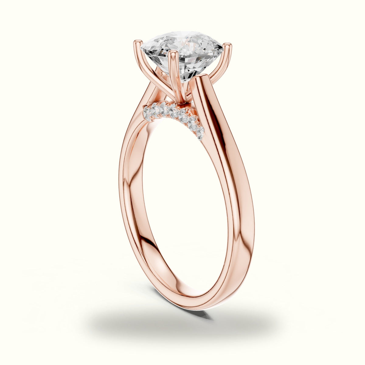 Cushion Cathedral Lab-Grown Diamond Solitaire Ring — Rose gold, view 1 | Crystal N Cuts
