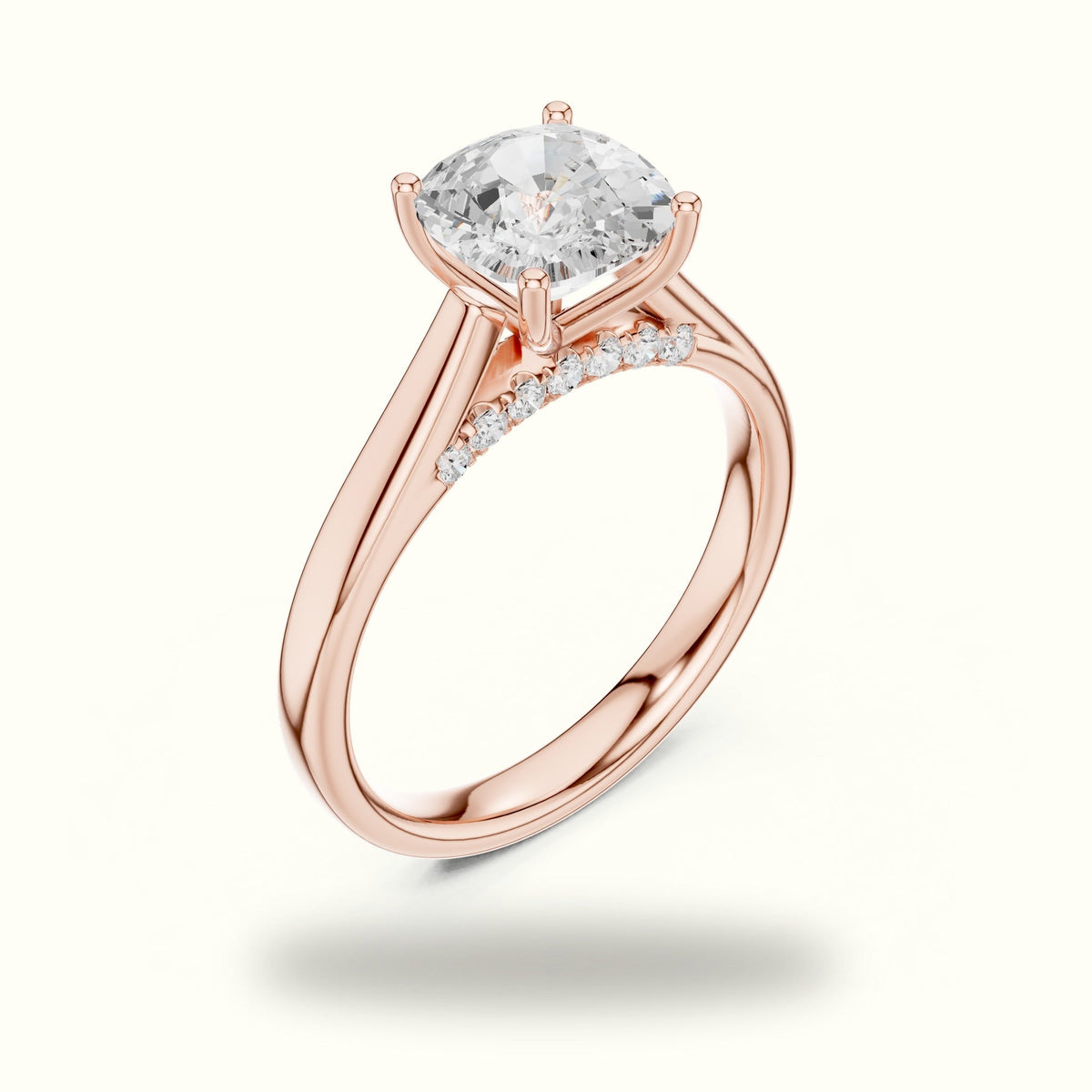 Cushion Cathedral Lab-Grown Diamond Solitaire Ring — Rose gold, view 2 | Crystal N Cuts