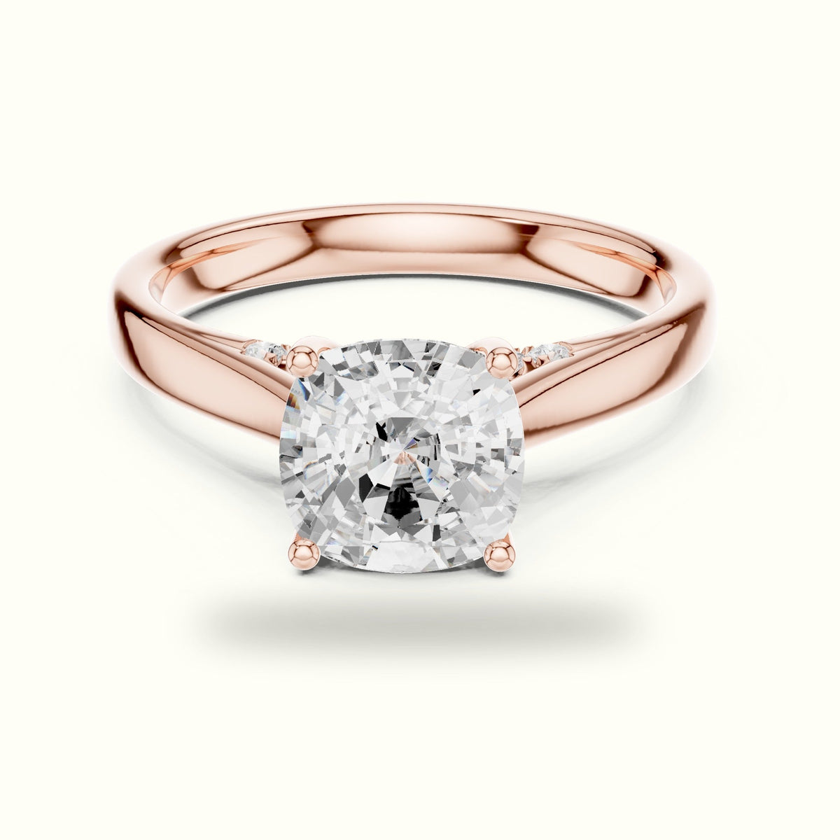 Cushion Cathedral Lab-Grown Diamond Solitaire Ring — Rose gold, front view | Crystal N Cuts