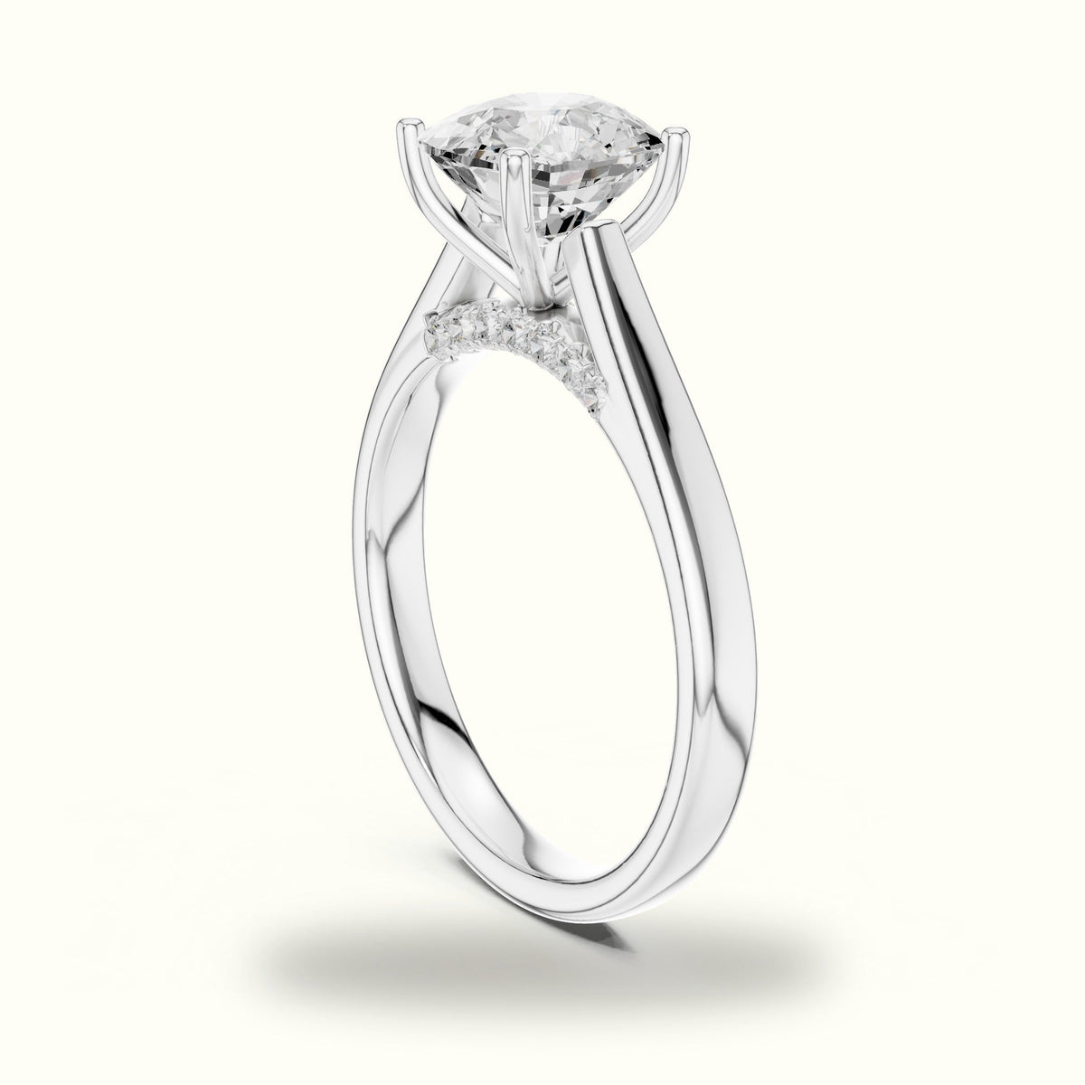 Cushion Cathedral Lab-Grown Diamond Solitaire Ring — White gold, view 1 | Crystal N Cuts
