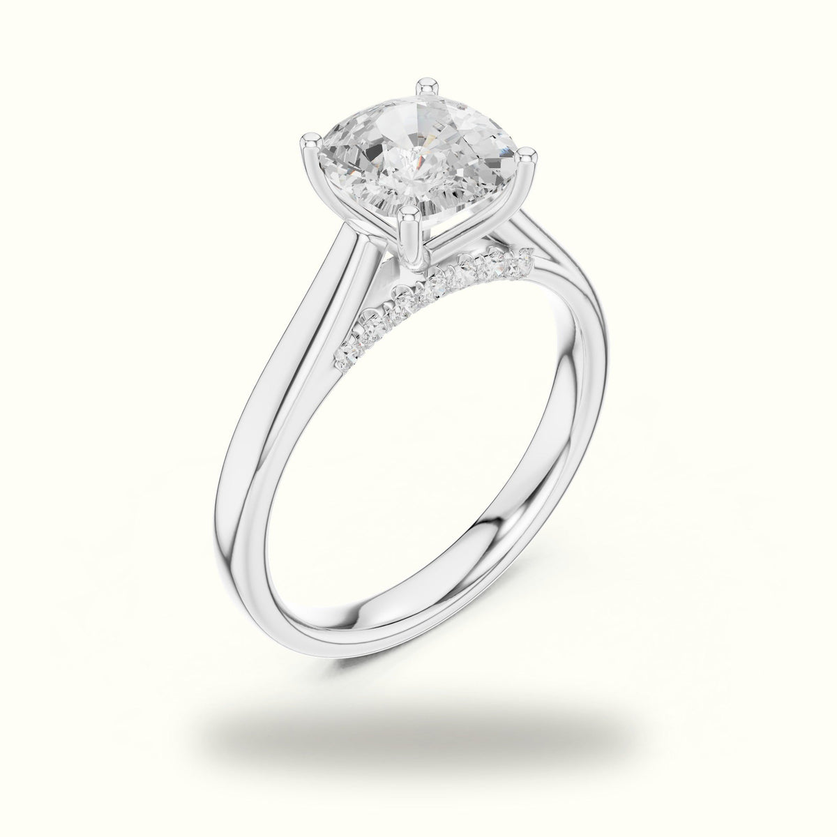 Cushion Cathedral Lab-Grown Diamond Solitaire Ring — White gold, view 2 | Crystal N Cuts
