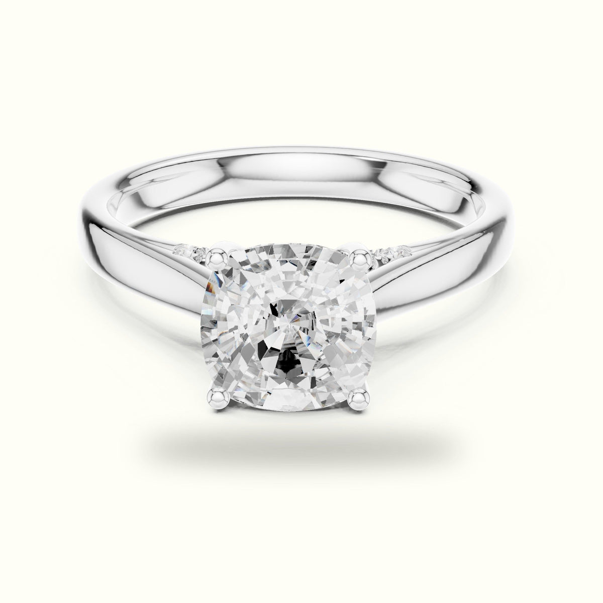 Cushion Cathedral Lab-Grown Diamond Solitaire Ring — White gold, front view | Crystal N Cuts