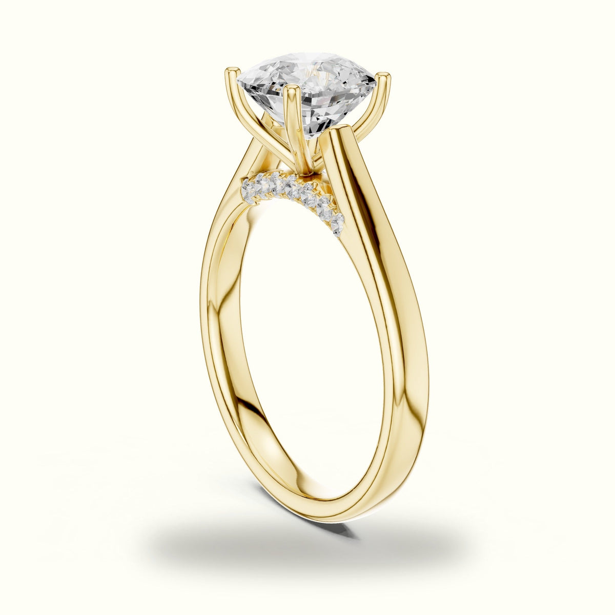 Cushion Cathedral Lab-Grown Diamond Solitaire Ring — Yellow gold, view 1 | Crystal N Cuts