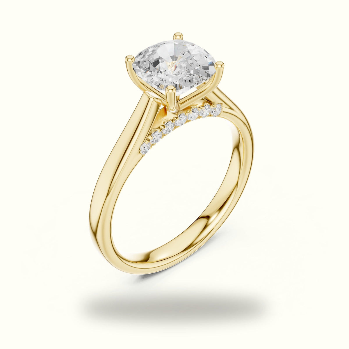 Cushion Cathedral Lab-Grown Diamond Solitaire Ring — Yellow gold, view 2 | Crystal N Cuts