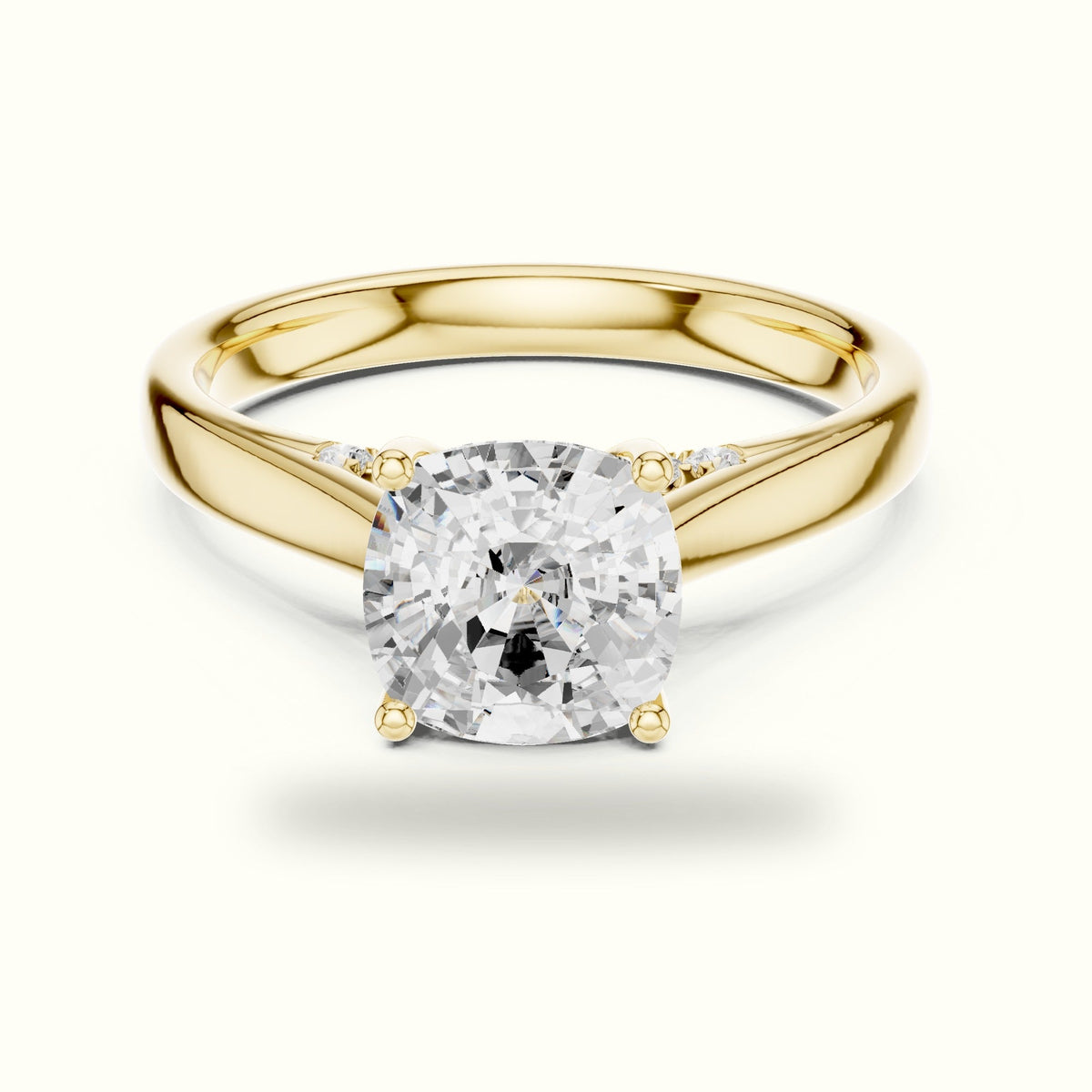 Cushion Cathedral Lab-Grown Diamond Solitaire Ring — Yellow gold, front view | Crystal N Cuts