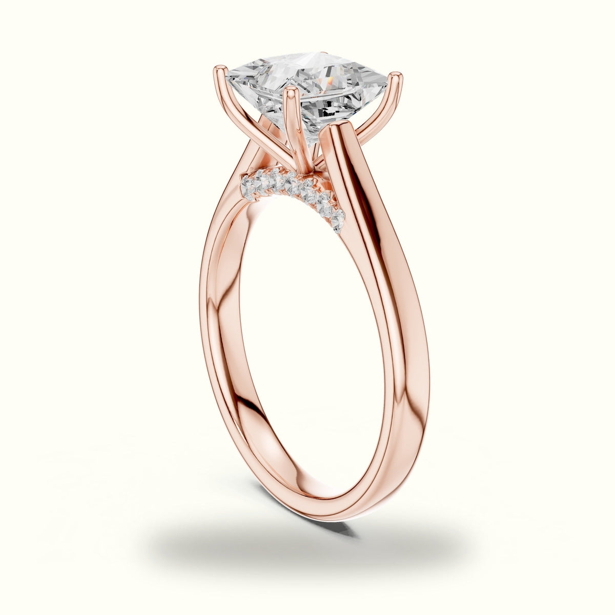 Princess Cathedral Lab-Grown Diamond Solitaire Ring — Rose gold, view 1 | Crystal N Cuts