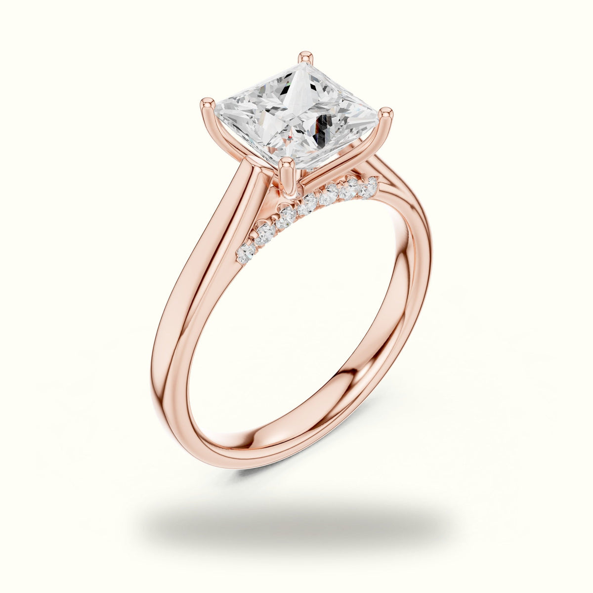 Princess Cathedral Lab-Grown Diamond Solitaire Ring — Rose gold, view 2 | Crystal N Cuts