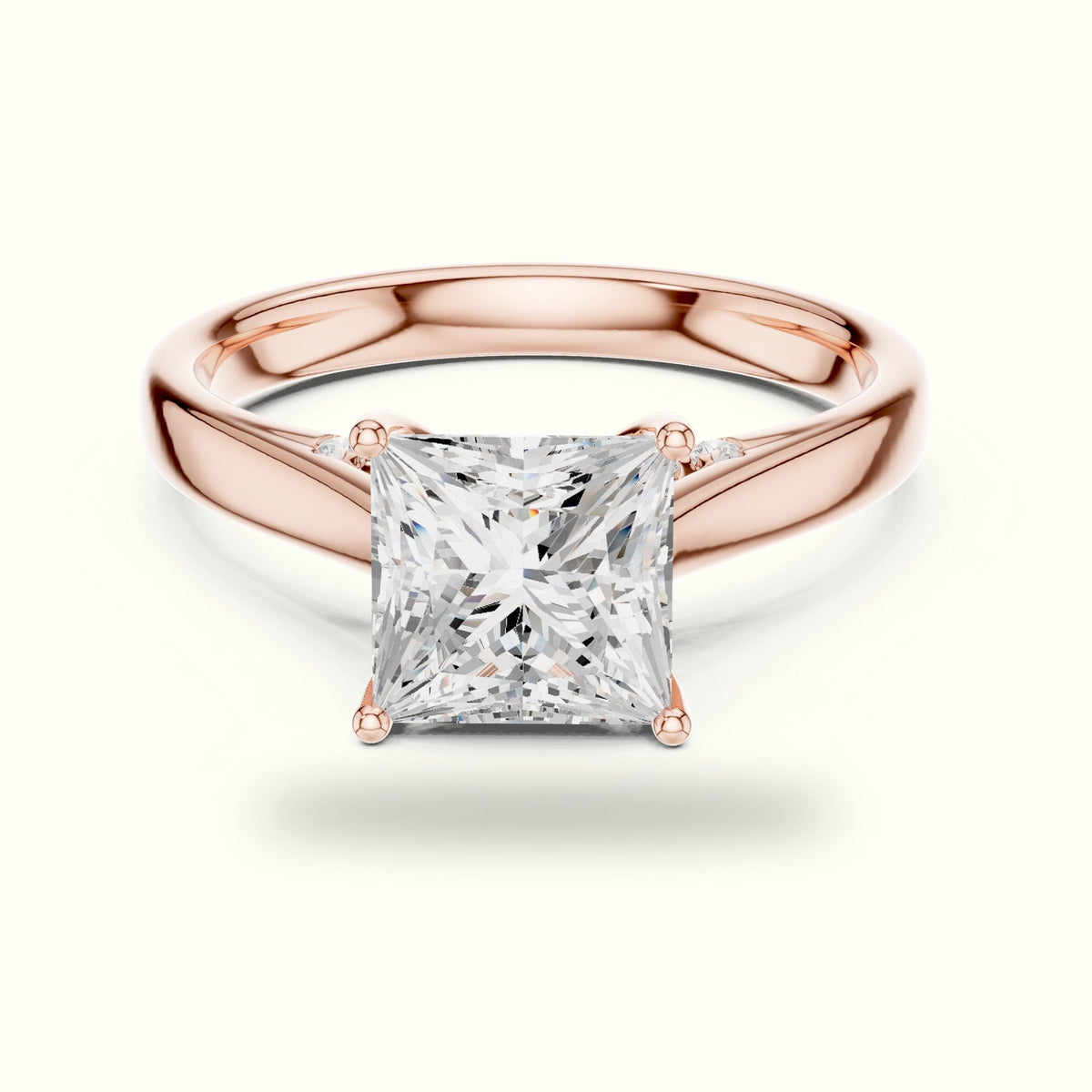 Princess Cathedral Lab-Grown Diamond Solitaire Ring — Rose gold, front view | Crystal N Cuts