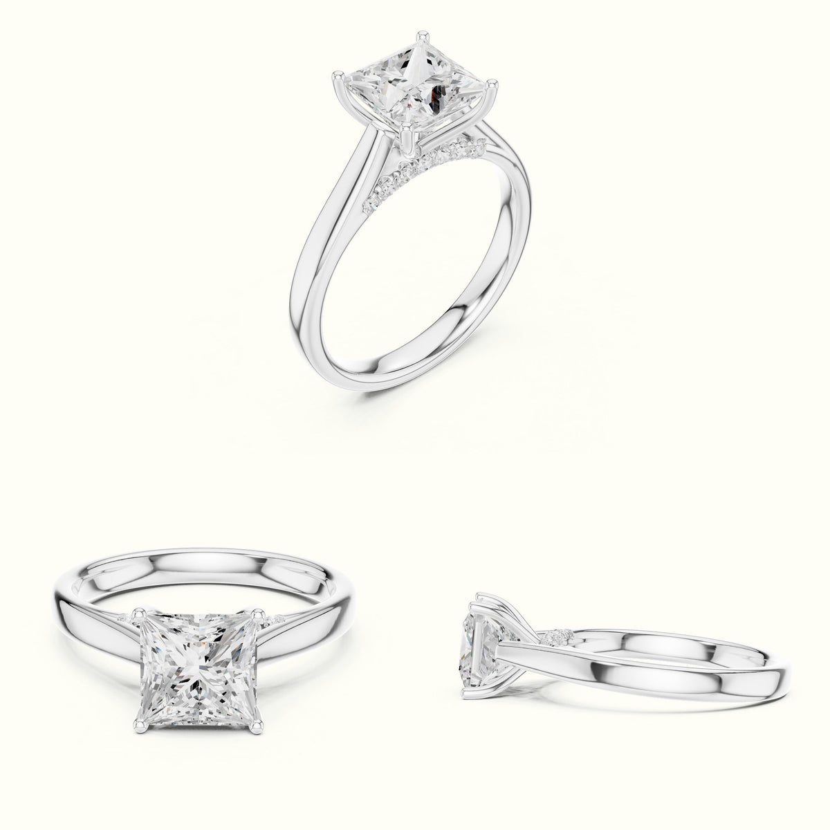 Princess Cathedral Lab-Grown Diamond Solitaire Ring — White gold, on the hand | Crystal N Cuts