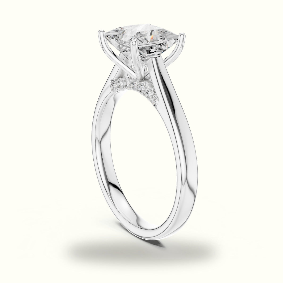 Princess Cathedral Lab-Grown Diamond Solitaire Ring — White gold, view 1 | Crystal N Cuts