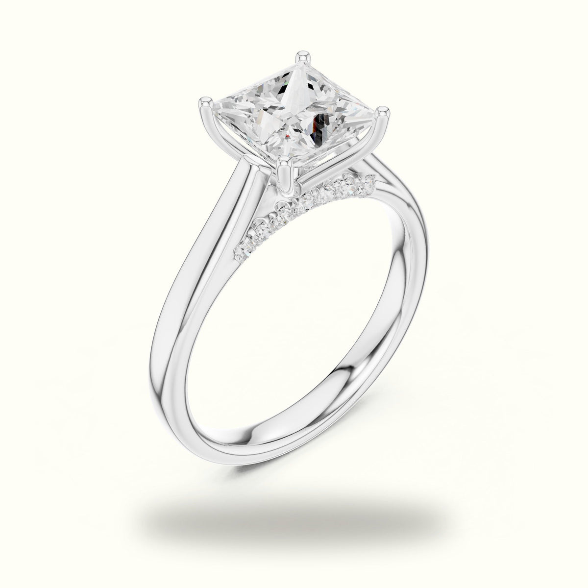 Princess Cathedral Lab-Grown Diamond Solitaire Ring — White gold, view 2 | Crystal N Cuts