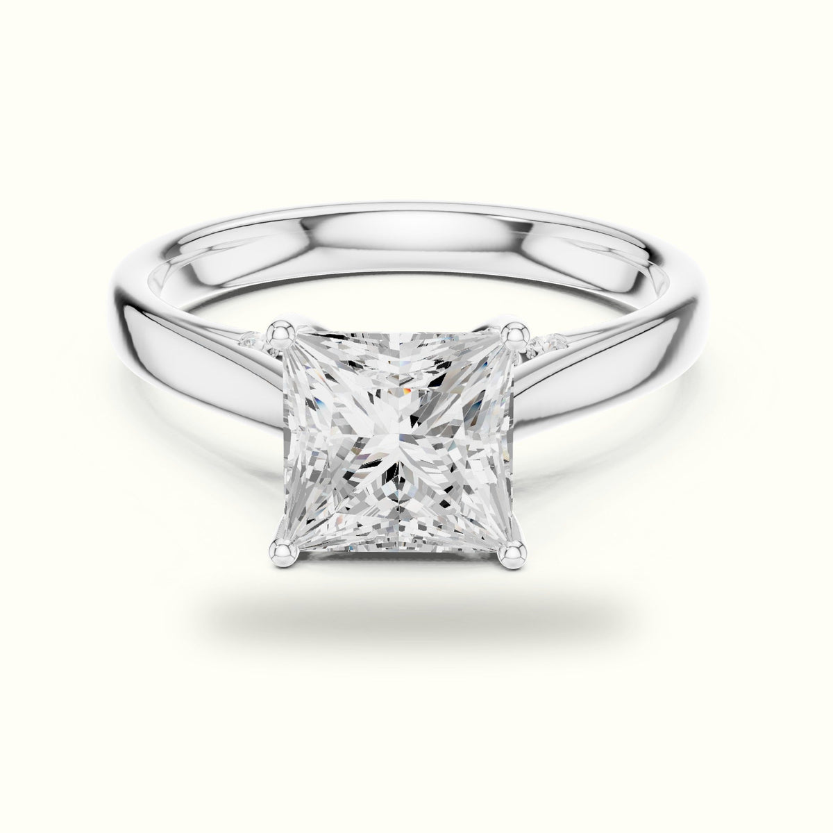 Princess Cathedral Lab-Grown Diamond Solitaire Ring — White gold, front view | Crystal N Cuts