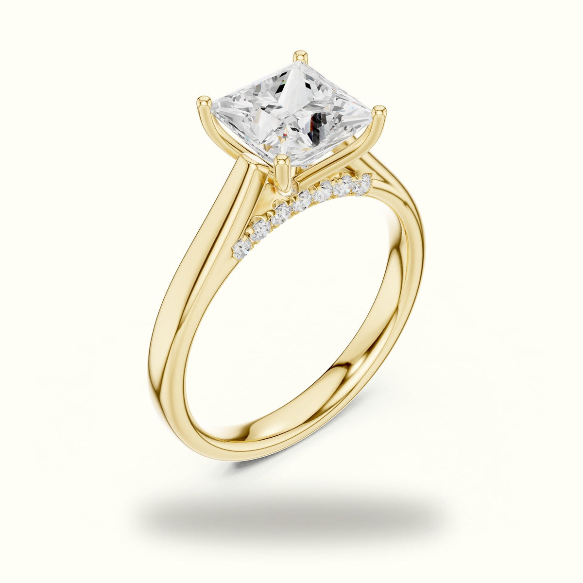 Princess Cathedral Lab-Grown Diamond Solitaire Ring — Yellow gold, view 2 | Crystal N Cuts