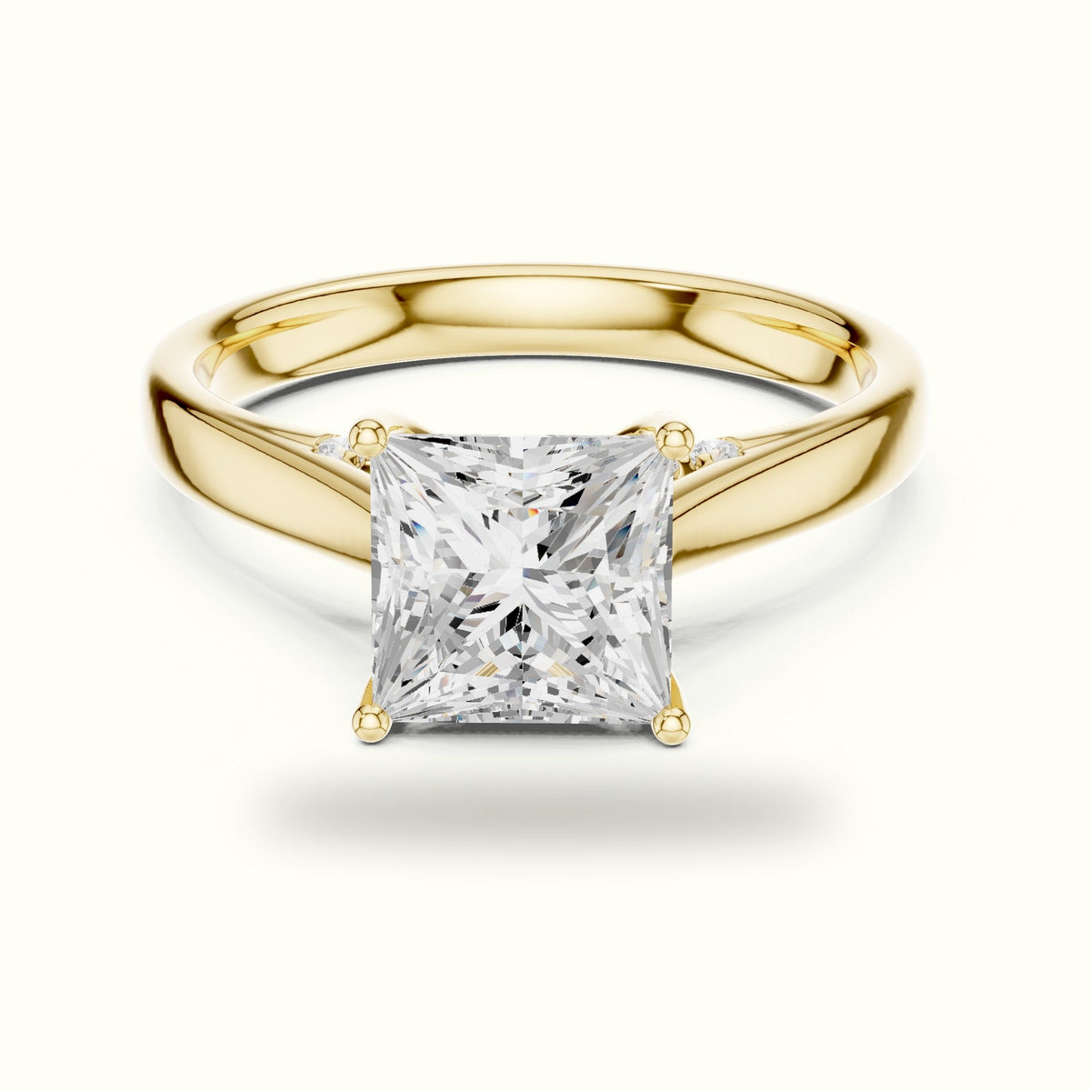 Princess Cathedral Lab-Grown Diamond Solitaire Ring — Yellow gold, front view | Crystal N Cuts