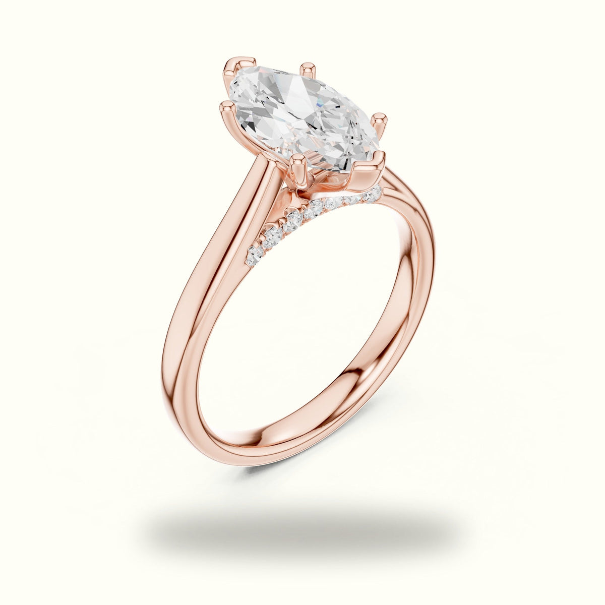 Marquise Cathedral Lab-Grown Diamond Solitaire Ring — Rose gold, view 2 | Crystal N Cuts