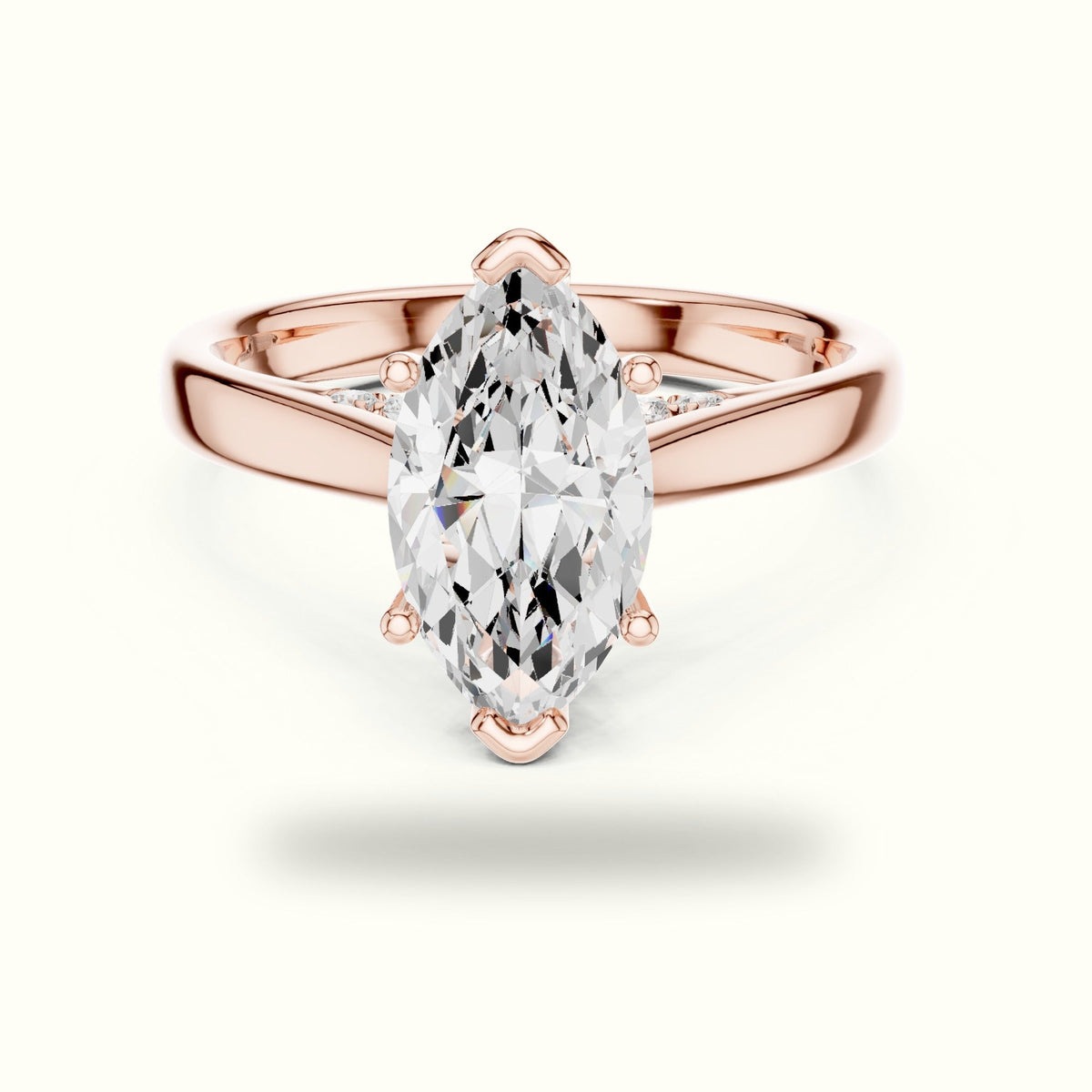 Marquise Cathedral Lab-Grown Diamond Solitaire Ring — Rose gold, front view | Crystal N Cuts
