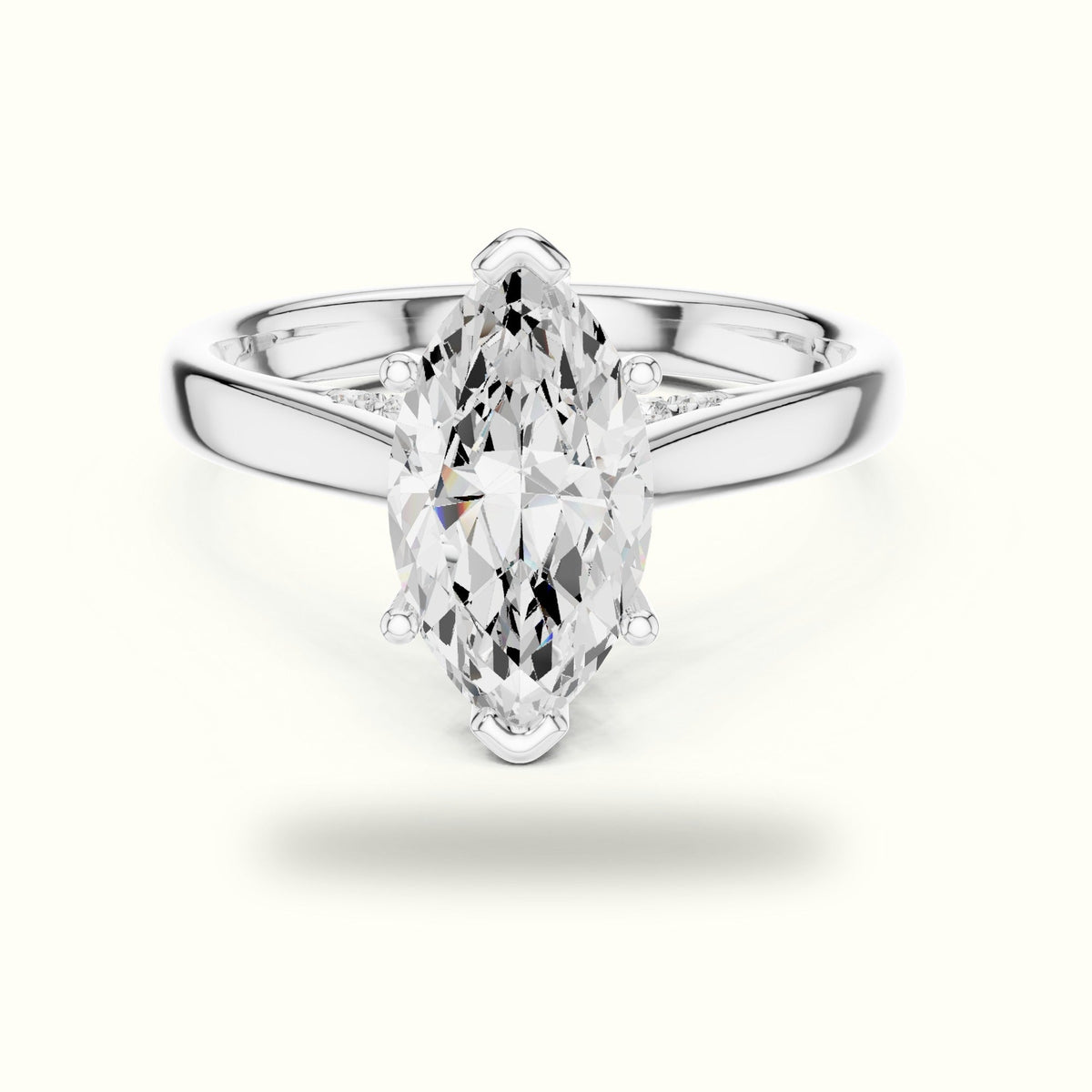 Marquise Cathedral Lab-Grown Diamond Solitaire Ring — White gold, front view | Crystal N Cuts