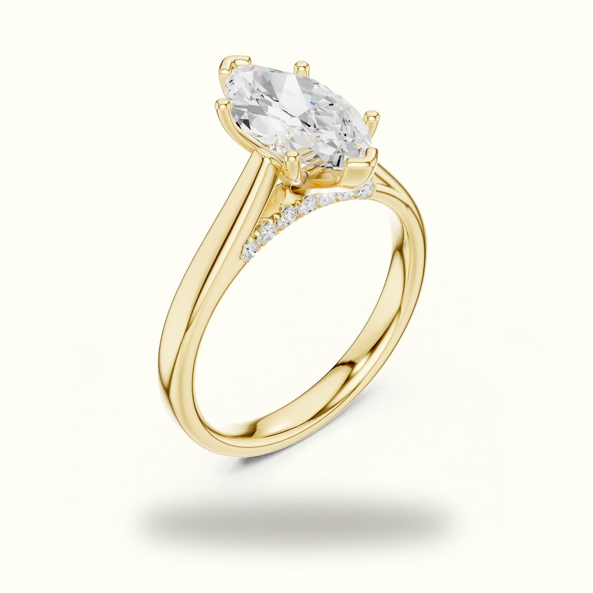 Marquise Cathedral Lab-Grown Diamond Solitaire Ring — Yellow gold, view 2 | Crystal N Cuts