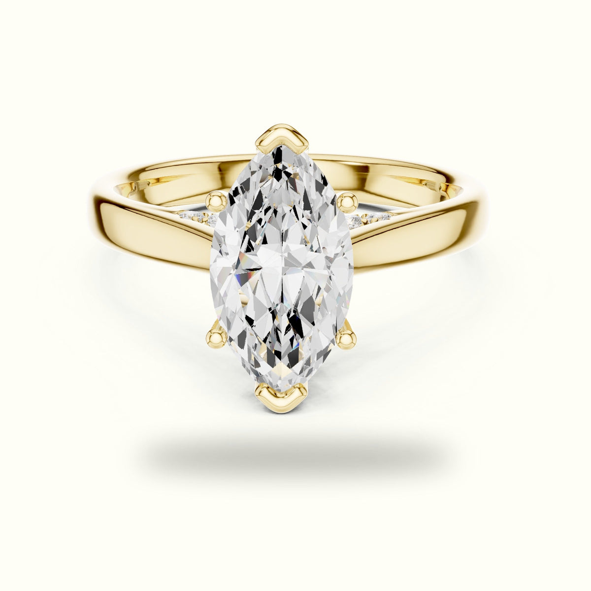 Marquise Cathedral Lab-Grown Diamond Solitaire Ring — Yellow gold, front view | Crystal N Cuts