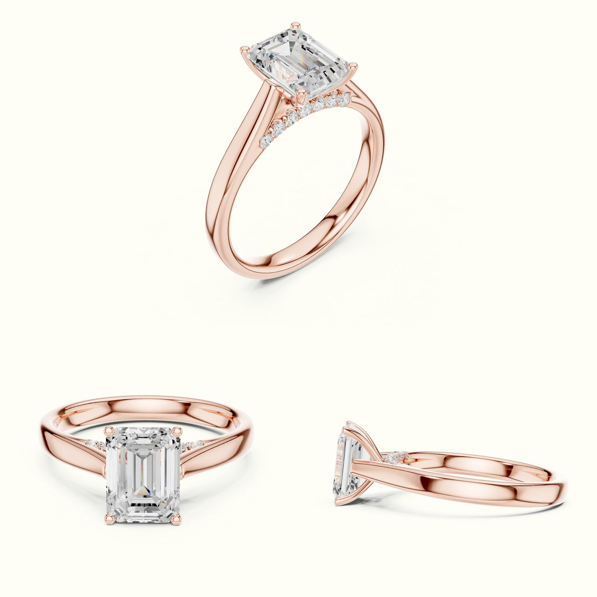 Emerald Cathedral Lab-Grown Diamond Solitaire Ring — Rose gold, on the hand | Crystal N Cuts