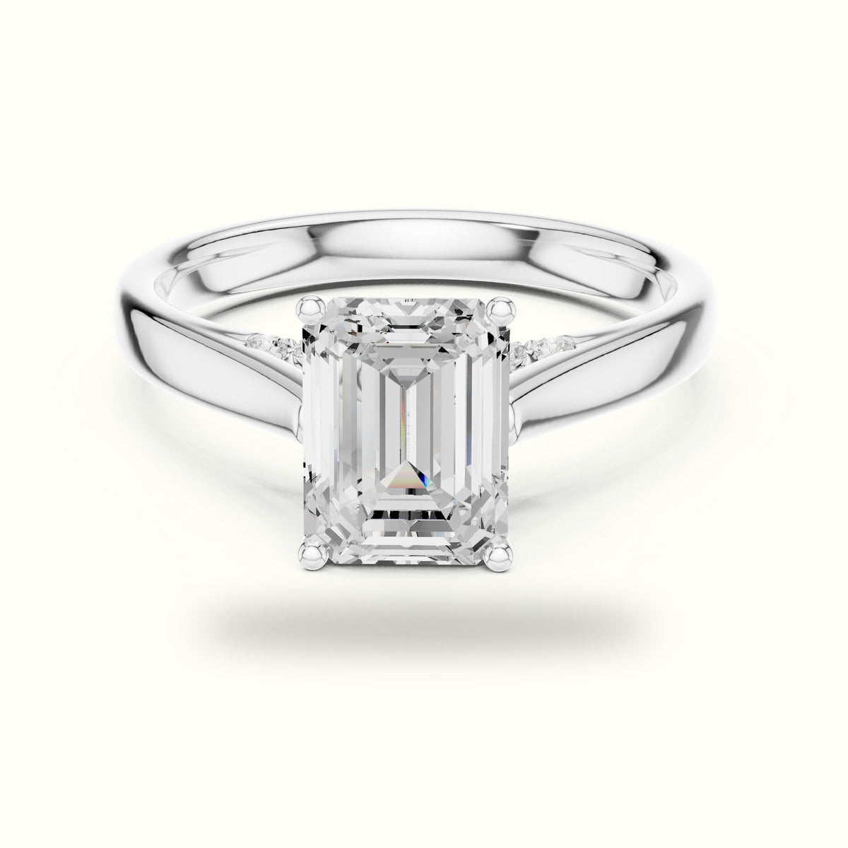 Emerald Cathedral Lab-Grown Diamond Solitaire Ring — White gold, front view | Crystal N Cuts