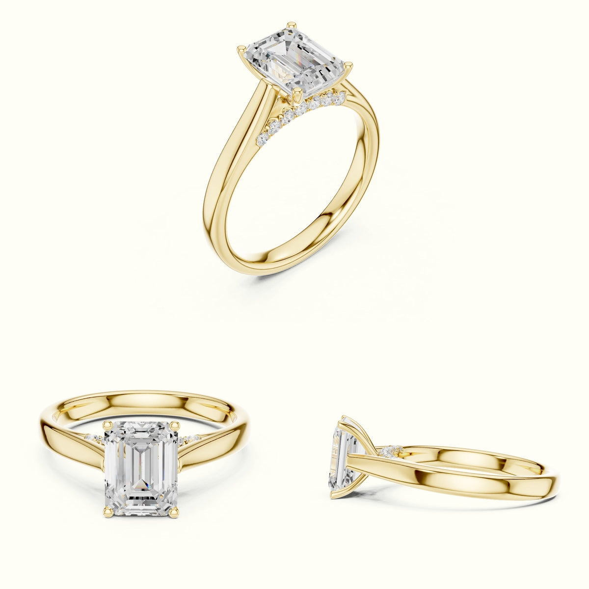 Emerald Cathedral Lab-Grown Diamond Solitaire Ring — Yellow gold, on the hand | Crystal N Cuts