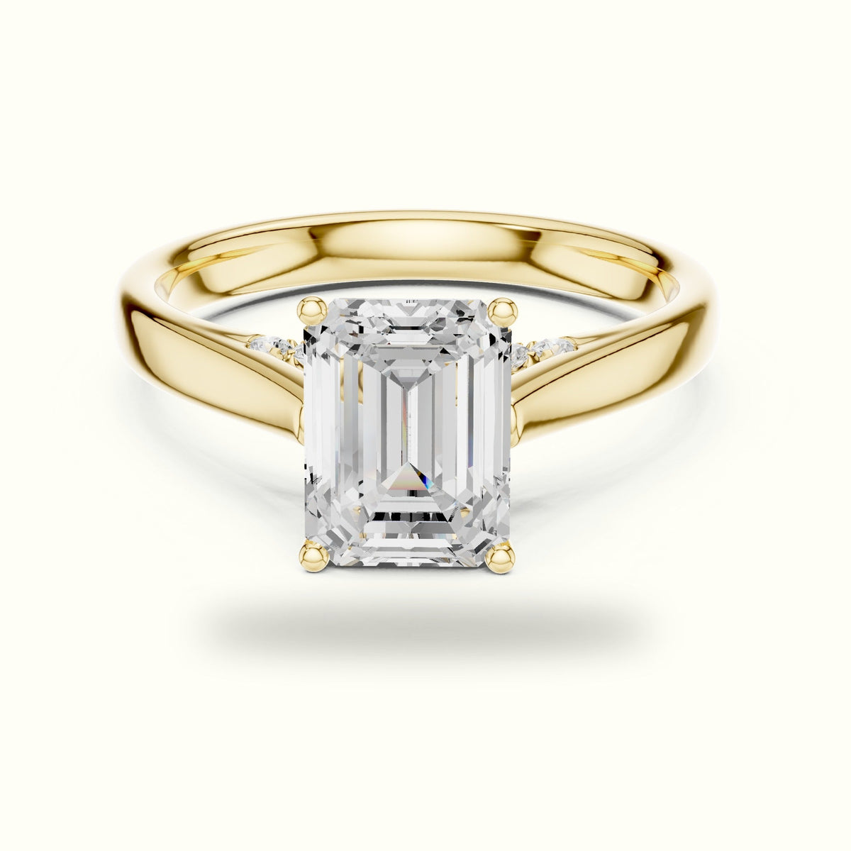 Emerald Cathedral Lab-Grown Diamond Solitaire Ring — Yellow gold, front view | Crystal N Cuts