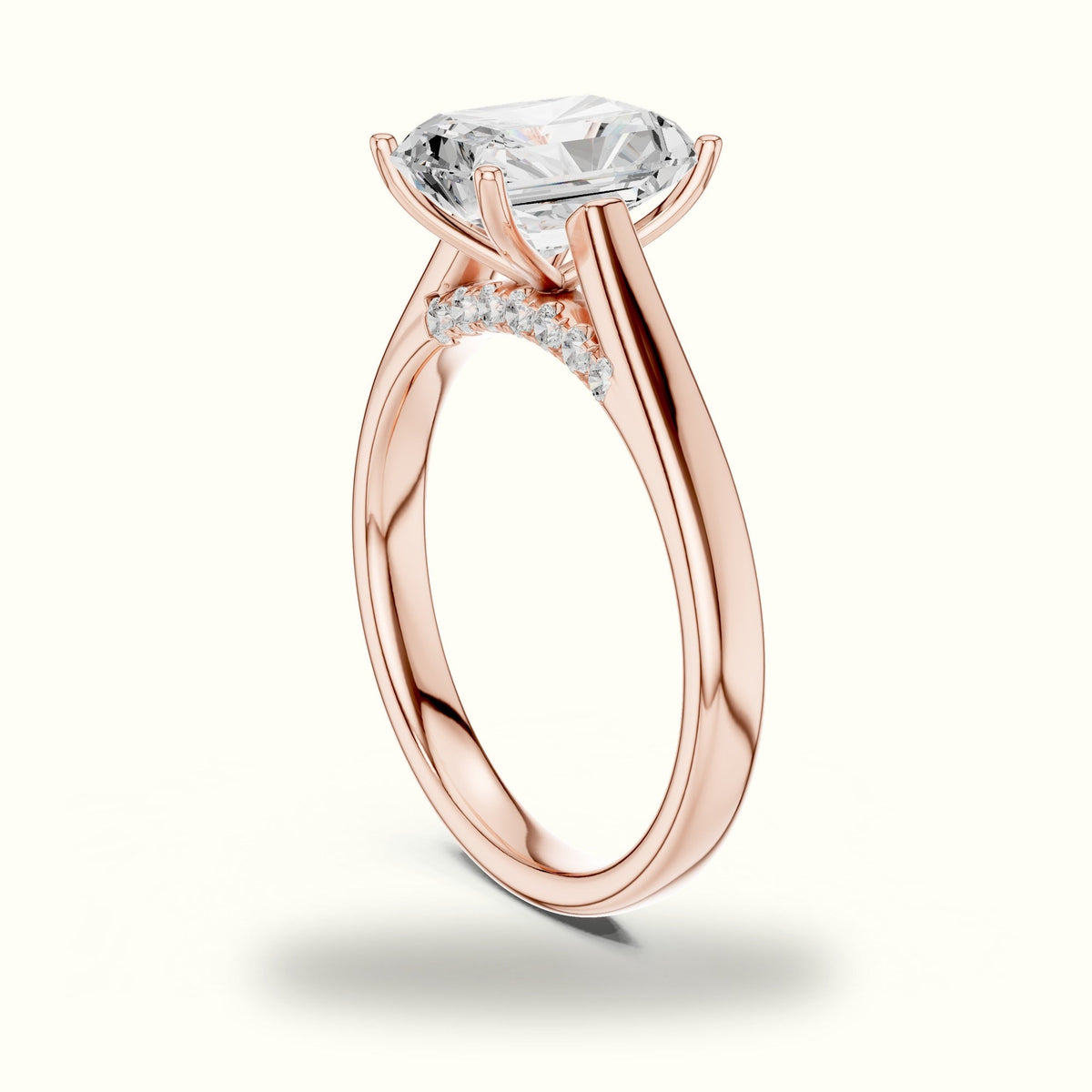 Radiant Cathedral Lab-Grown Diamond Solitaire Ring — Rose gold, view 1 | Crystal N Cuts