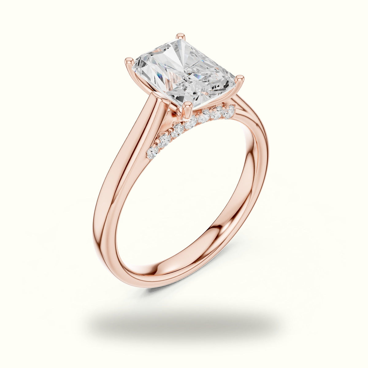 Radiant Cathedral Lab-Grown Diamond Solitaire Ring — Rose gold, view 2 | Crystal N Cuts