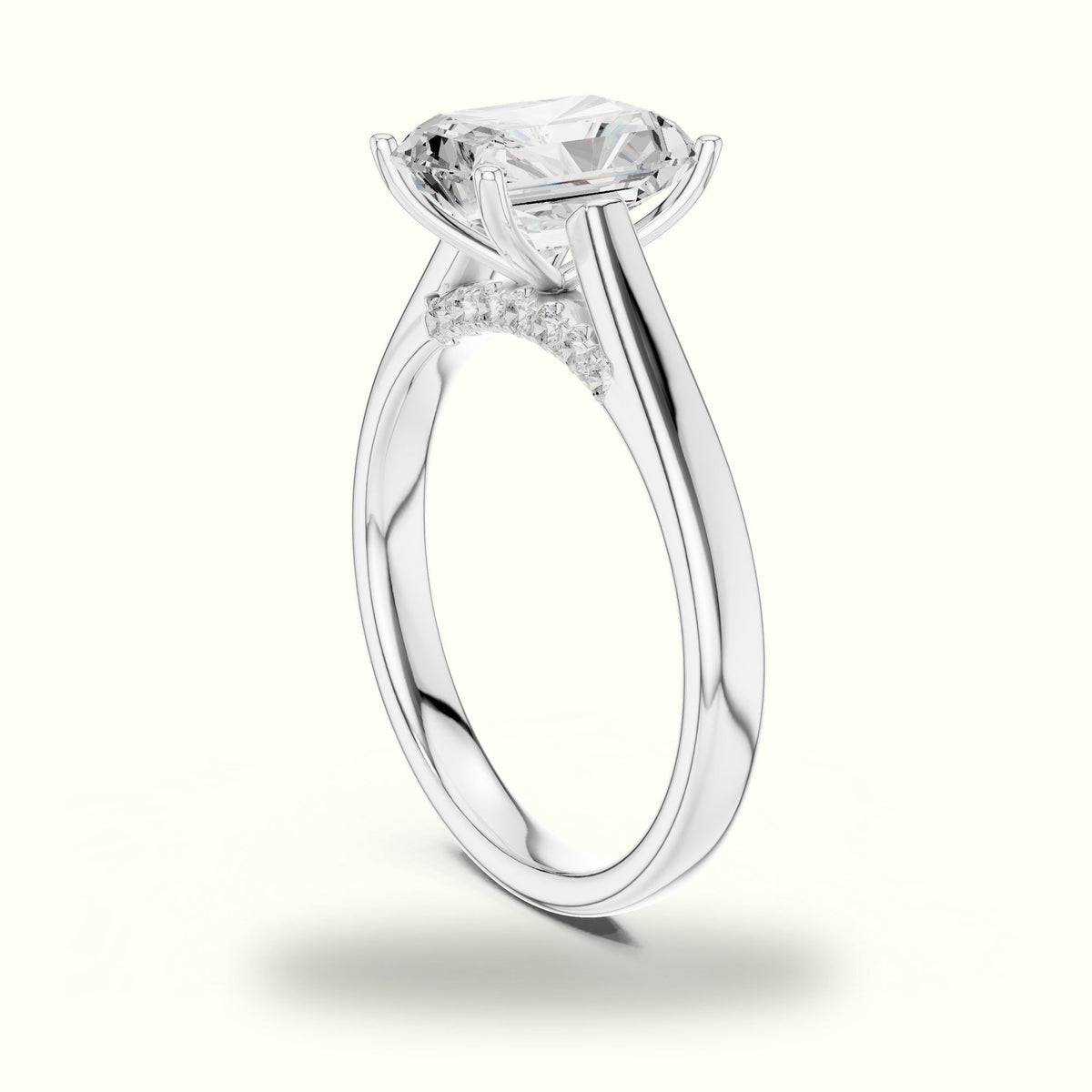 Radiant Cathedral Lab-Grown Diamond Solitaire Ring — White gold, view 1 | Crystal N Cuts