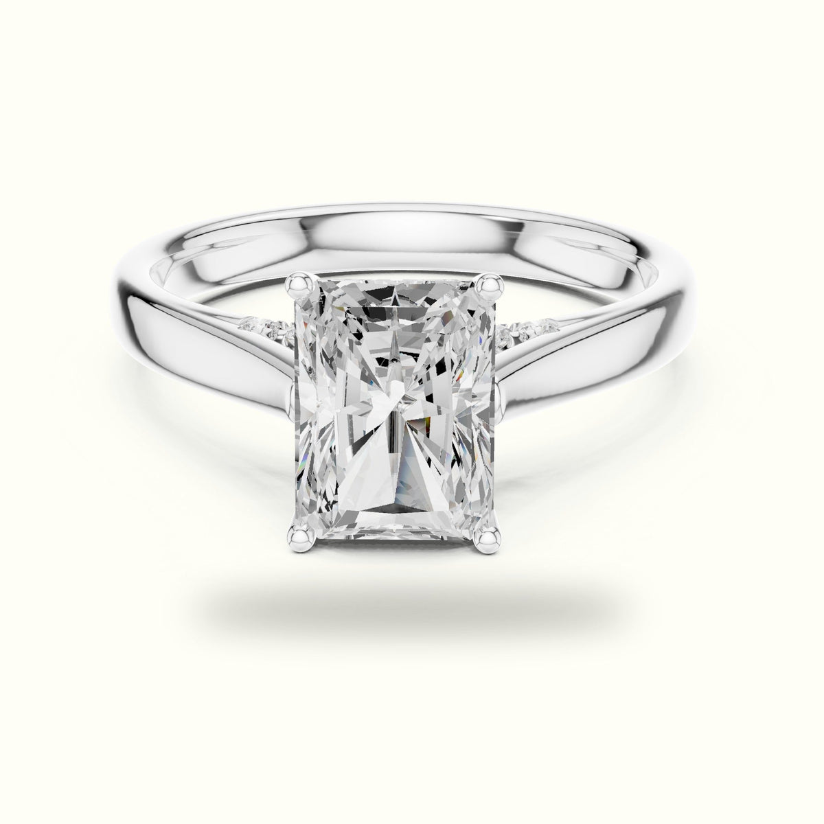 Radiant Cathedral Lab-Grown Diamond Solitaire Ring — White gold, front view | Crystal N Cuts