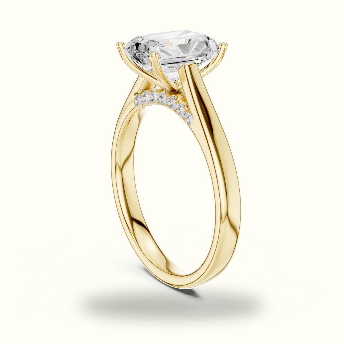 Radiant Cathedral Lab-Grown Diamond Solitaire Ring — Yellow gold, view 1 | Crystal N Cuts