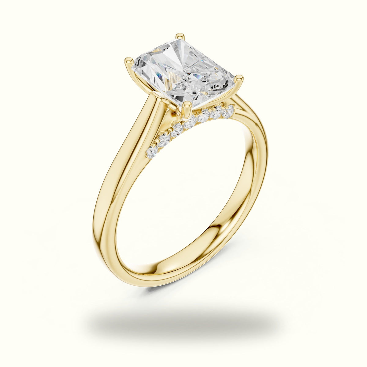 Radiant Cathedral Lab-Grown Diamond Solitaire Ring — Yellow gold, view 2 | Crystal N Cuts