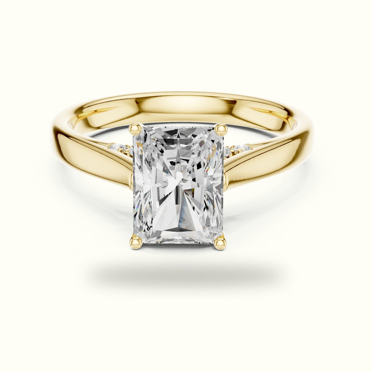 Radiant Cathedral Lab-Grown Diamond Solitaire Ring — Yellow gold, front view | Crystal N Cuts