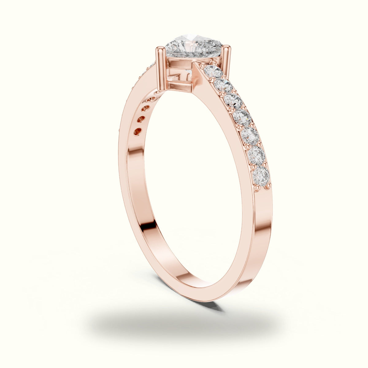 Three-Prong Heart Basket Lab-Grown Diamond Solitaire Ring — Rose gold, view 1 | Crystal N Cuts