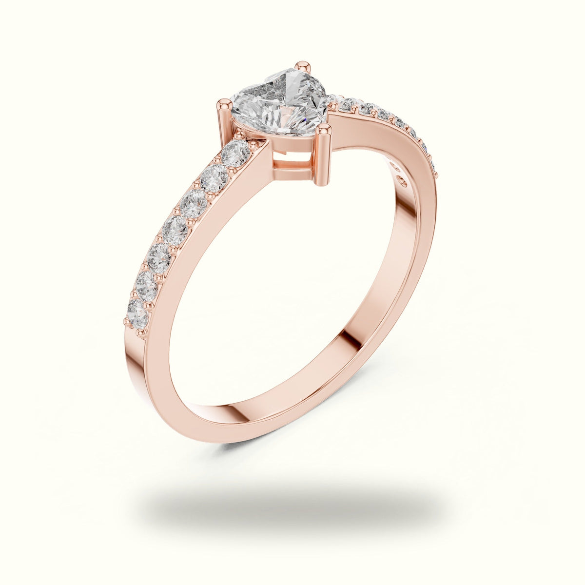 Three-Prong Heart Basket Lab-Grown Diamond Solitaire Ring — Rose gold, view 2 | Crystal N Cuts